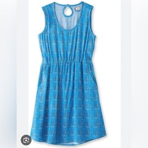 KAVU Simone Dress, Sz M, blue & orange print, cotton with pockets